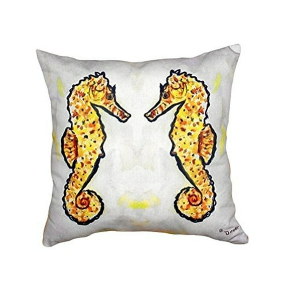Betsy Drake NC522 18 x 18 in. Gold Sea Horses No Cord Pillow