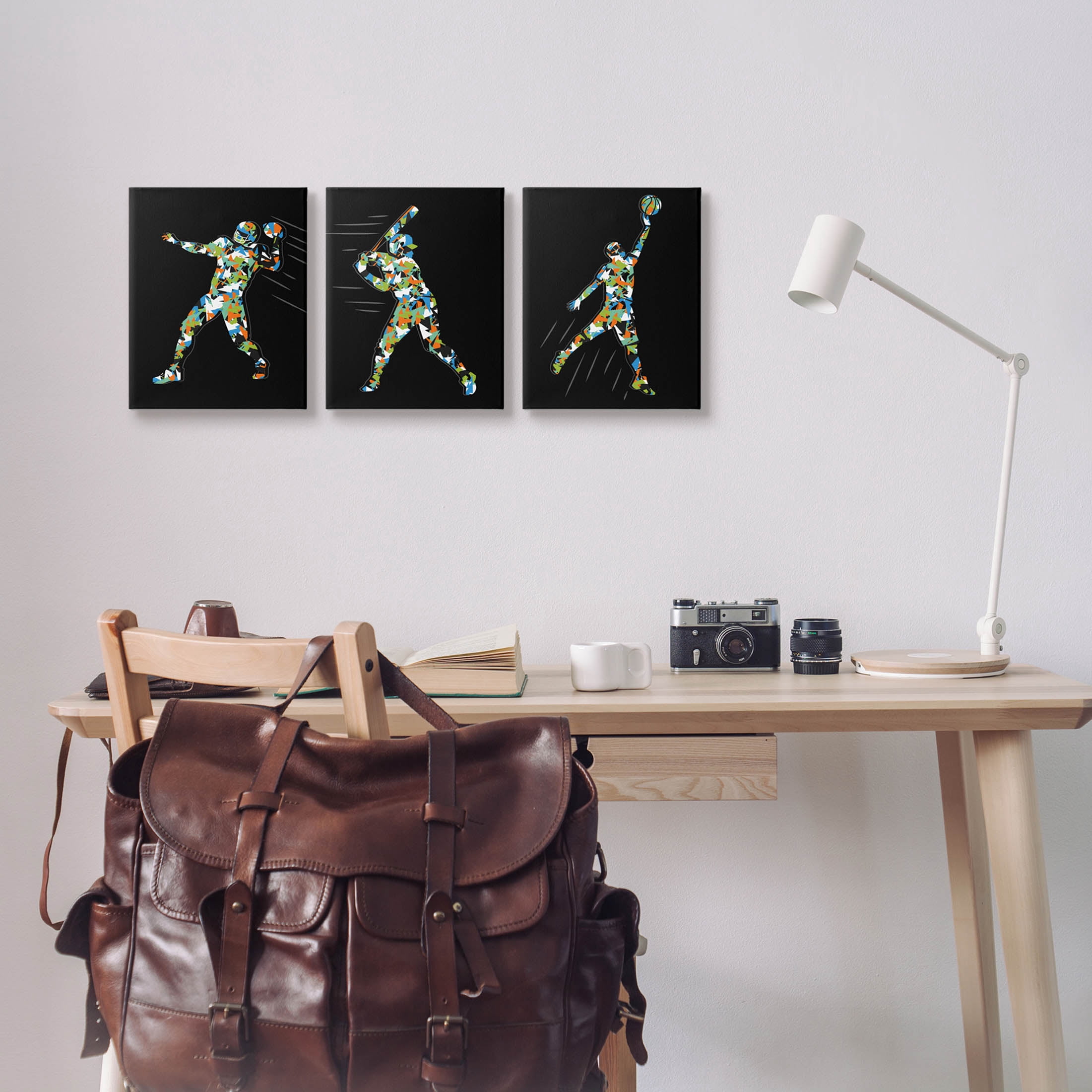 Stupell Industries Geometric Athlete Patterned Sports Graphic Art Gallery Wrapped Canvas Print Wall Art, Set of 3, Design by Arrolynn Weiderhold