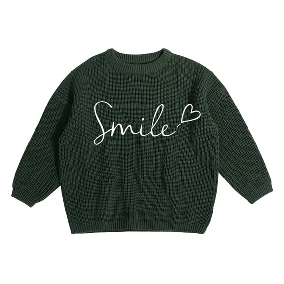 GBSYEWXS Toddler Kids Sweater Fall Letter Print Long Sleeve Cute Crew Neck Sweaters Army Green Size 6-12 Months