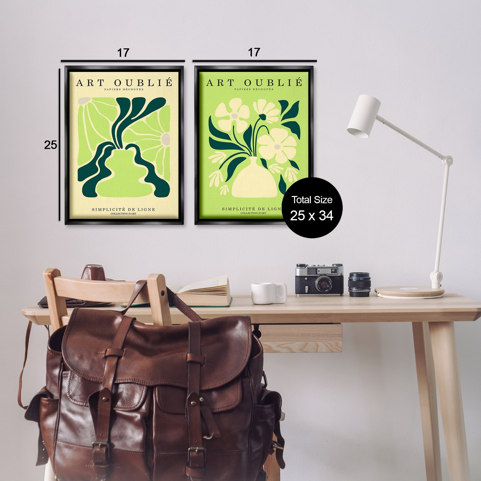 Stupell Industries Green French Museum Poster Text & Numbers Painting Black Floater Framed Canvas Art Print Wall Art, 17 x 25, Set of 2