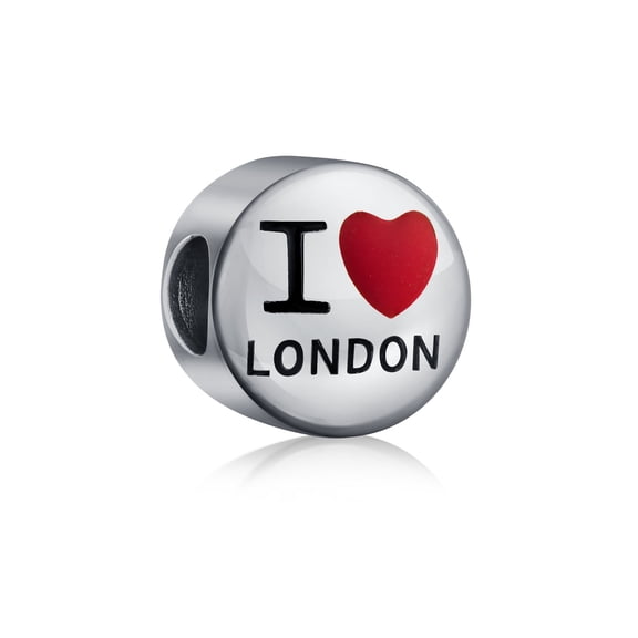 Bling Jewelry Womens I Love London Charm Bead Enamel Sterling Silver for European Bracelets