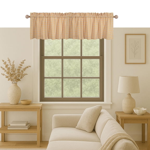 Native Fab Gingham Check 2 Pack Window Curtain Valance Set - Rod Pocket - Semi Sheer - Farmhouse Small Curtain for Kitchen, Bedroom, Living Room, Basement, Cafe - 54"x18" - Mustard Yellow