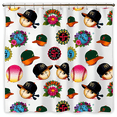 thumbnail image 1 of Vibrant Baseball-Themed Shower Curtain with Cartoonish Designs & Floral Accents - Fun Home Decor, 1 of 4