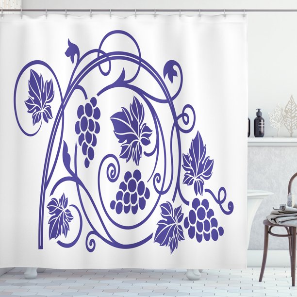 Vines Shower Curtain, Monotone Grapes Leaves Branches Simplistic