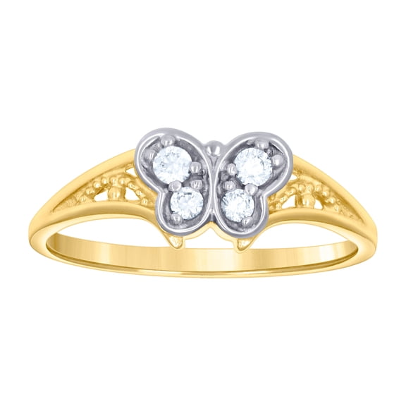 14k Two-tone Gold Womens Cubic Zirconia Butterfly Angel Wings Fashion Ring 6.6x1.2mm Wide Ring for Women