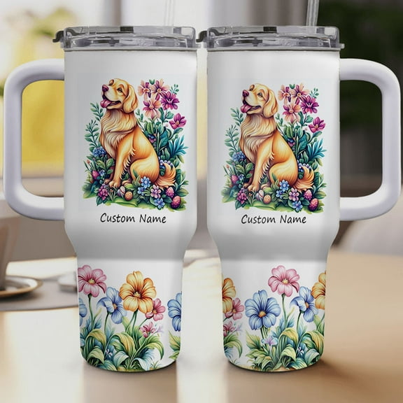 Cheetah Lover Tumbler 40oz Personalized With Handle & Straw - Stainless Steel Travel Coffee Cup With Lid - Cute Animal Gifts For Women, Girls - Birthday, Christmas Name Mug