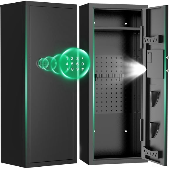 BESAFETY 12-15 Gun Cabinet, Quick Access Long Gun Safe for Home Rifles and Pistols, Large Unassembled Rifle Safe with Removable Shelves, Pegboard