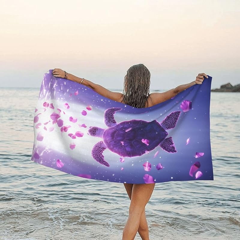 Sea Turtle Flower Oversized Sand Free Beach Towel 71x36IN Lightweight Quick Dry Terry Towel For Travel, Swimming, Pool, And Camping, Absorbent And Compact Beach Essential For Women Men