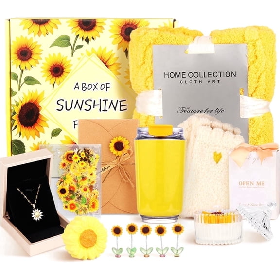10pcs Sunflower Themed Gift Set for Women Self Care Gift Basket for Her Best Friend Cheer Up Birthday Gifts Teacher Gifts for Christmas