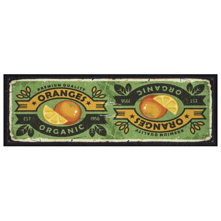 Ottomanson Siesta Kitchen Non-Slip Rubberback Fruits 2x5 Kitchen Rug  20  x 59   Green Oranges