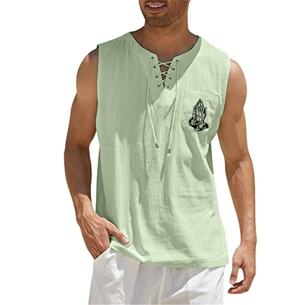 nsendm Mens Vest Adult Male Vest Ling Sleeve Shirt Male Spring and Summer  Tops Casual Sports Sleeveless Top Cotton Vest Painting Fitness Mens  A(Green,2XL) 