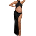 thumbnail image 2 of YMNXA Women's Maternity Dress Sleeveless Halter Neck Solid Color Side Slit Hollow Out Elegant Fashion Pregnant Dresses For Photography Party Wear,Black,L, 2 of 5