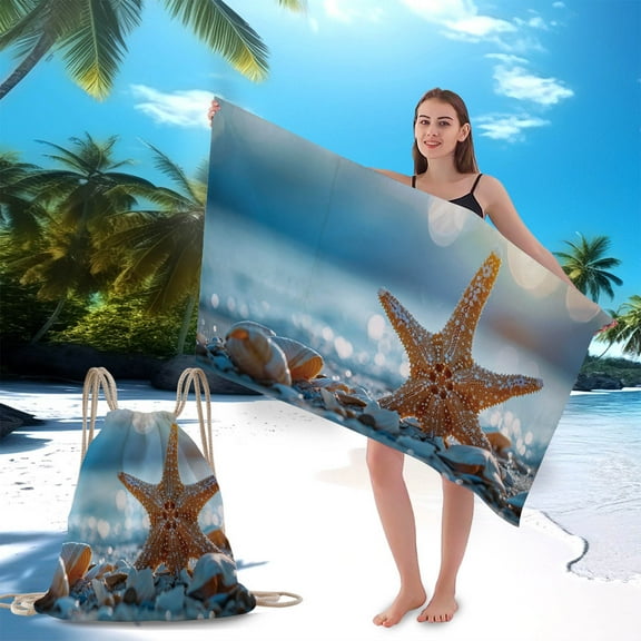 HengDidi 2-in-1 Beach Towel and Drawstring Bag - Microfiber Digital Print Convertible Towel with Sand-Free Fast-Drying Fabric, Size 140x70cm, Lightweight for Travel Pool Picnic