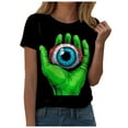 thumbnail image 4 of YDFCWXW Women Halloween Shirts Solid Shirt Spooky Tshirt Fall Eyeballs Graphic Tees Casual Short Sleeve Tops Green, L, 4 of 6