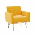thumbnail image 4 of Sillón de terciopelo Sofá único Sillas de lectura laterales tapiceadas modernas con brazo y pierna de metal de oro para sala de estar dormitorio, 4 of 5