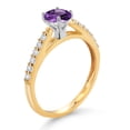 thumbnail image 3 of Gem Stone King 10K Yellow and White Gold Purple Amethyst and White Lab Grown Diamond Engagement Solitaire Ring (0.66 Cttw, Round 5MM, Gemstone February Birthstone, Available in Size 5, 6, 7, 8, 9), 3 of 4