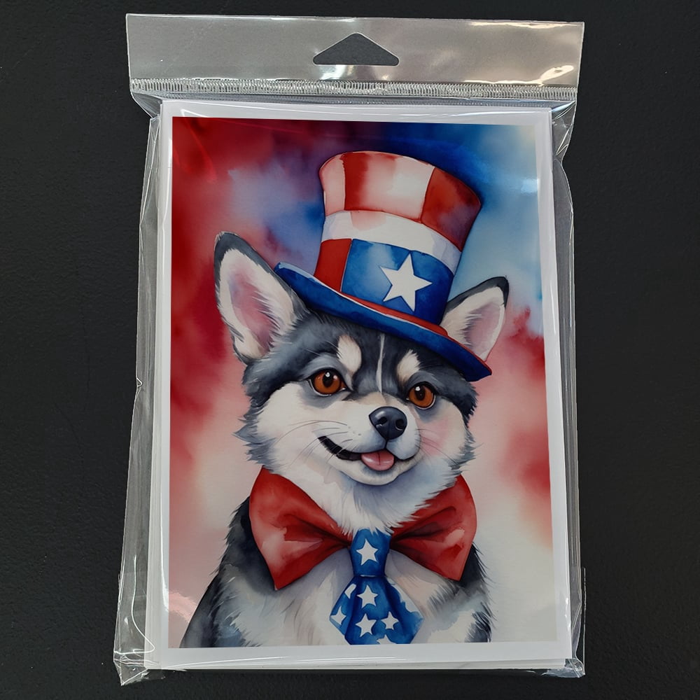 Alaskan Klee Kai Patriotic American Greeting Cards Pack of 8 7 in x 5 in