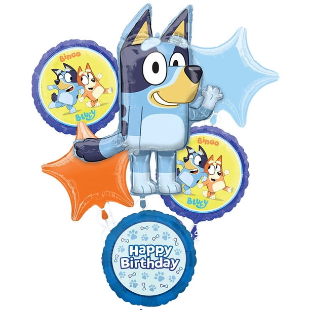 Suministros para fiesta de cumpleaños con forma de ramo de globos con forma de anagrama azul