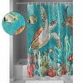 thumbnail image 4 of Teal Sea Turtle Shower Curtain, 48" x 72", Retro Ocean Fish Seashell Coral Nautical Waterproof Bathroom Curtain Washable Shower Curtain Set with 12 Hooks, 4 of 6