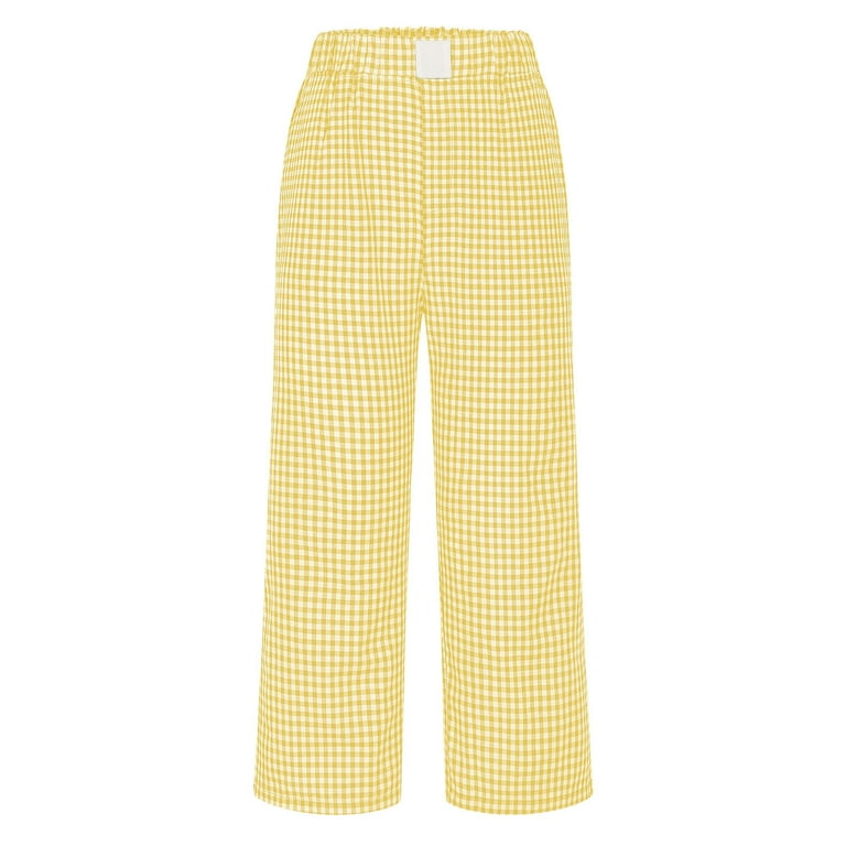 Capri Plaid Pants Women Soft Cozy Cotton Trousers with Pocket
