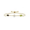 Keren Hanan 18K Yellow Gold Plated Silver 3 Stone Created Moissanite Fully Adjustable Bracelet by Gem Stone King Oval Round Octagon Onyx Lab Grown Diamond and Peridot (1.83 Cttw)