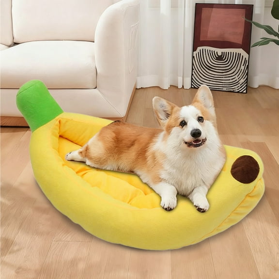 Banana Pet Bed for Dogs and Cats, Soft Dog Warm Nest Banana Shape, Cozy Detachable Pet Sofa Bed for All Seasons S Yellow