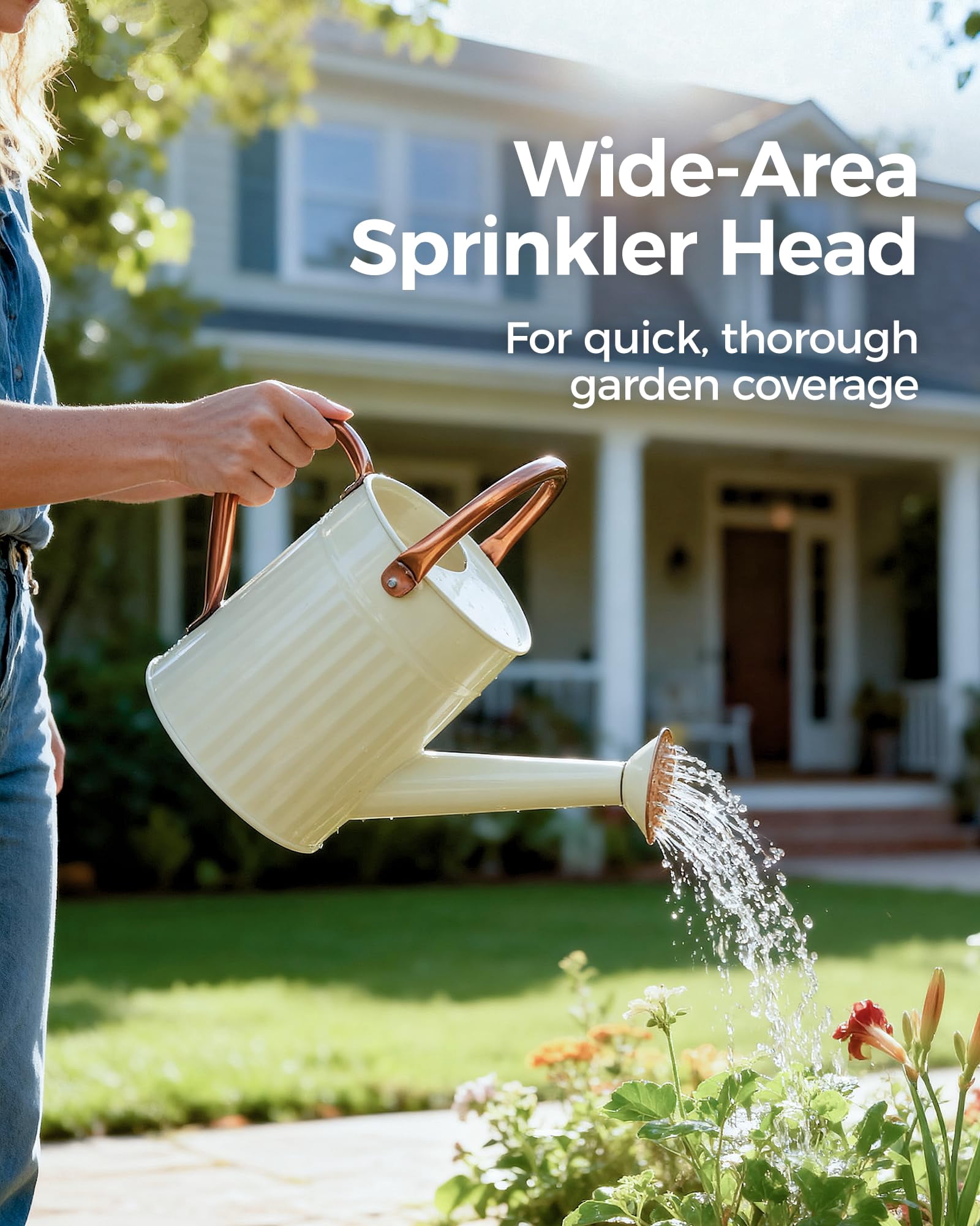 Watering Can for Indoor Outdoor Plant Metal Watering Can with Removable Spout Embossd Design Plant Watering Devices Stainless Steel 1/2 Gallon Watering Cans Perfect Home - CREAMY WHITE