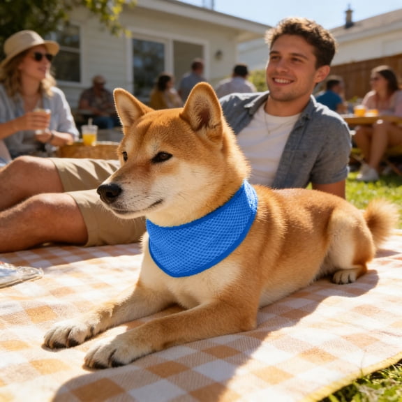 Dog Cooling Bandana for Summer, Reusable Ice Neck Cooler Wrap for Dogs, Adjustable Breathable Pet Scarf for Hot Weather, Outdoor Cooling Collar for Small Medium Large Dogs (Blue, S)