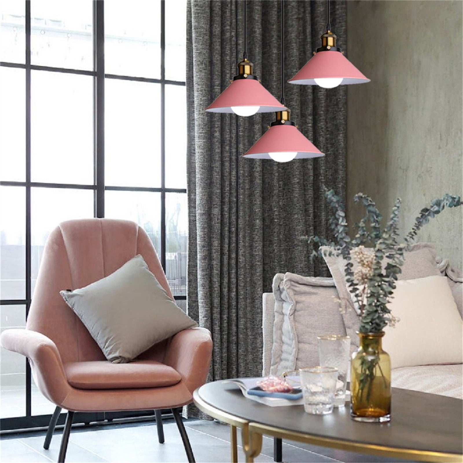JLOWCO Led Hanging Lights with Plug in Cord,modern Pendant Lights Kitchen Island Lighting Bedroom Hanging Light fixture Pink (LED Bulb Include)