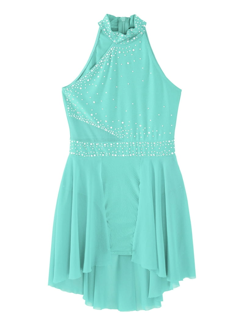 INHZOY Kids Girls Shiny Rhinestone Sleeveless Figure Skating Dress Mint  Green-A 12 - Walmart.com