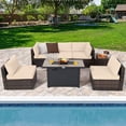 thumbnail image 1 of Gymax Ensemble de Mobilier de Patio en Rotin 7 Pcs Housse de Table à Foyer Coussin Beige, 1 of 10