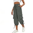 thumbnail image 2 of Lmueinov Women's High Waist Cargo Capri Pants, Drawstring Adjustable Hem Casual Outdoor Trousers with Multi Pockets, Loose Fit Daily Wear Pants S-2XL, 2 of 4