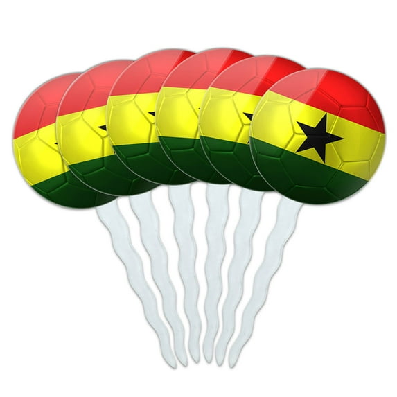 Ghana Flag Soccer Ball Futbol Football Cupcake Picks Toppers - Set of 6
