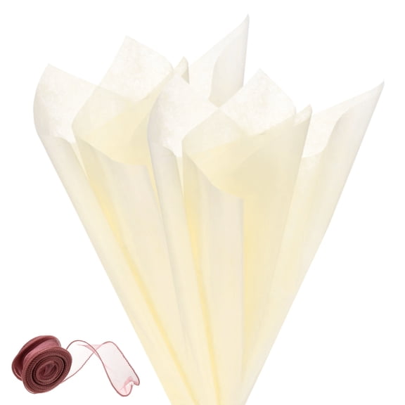 Uxcell 76 Sheets Korean Cotton Flower Wrapping Paper with Ribbon, 23" Milk Cotton Waterproof for Bouquets/Gift Packaging [Beige]