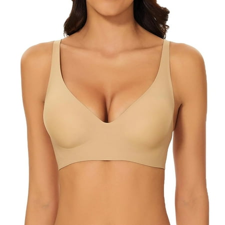 VISALY T Shirt Bra  Women Stylish Intimates Comfortable Traceless Sports Underwear Solid Color Sleeping Bra  Sports Bras for Women High Support  Bras  Plunge Bra (Beige  S)