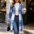 thumbnail image 6 of Dolkfu Fashion Womens Fall Winter Tops Blue Tweed Zip Mock Neck Long Sleeve Mid-Length Mid-Weight Overcoat Retro Vintage Plaid Jackets Light Blue,Xxl, 6 of 7