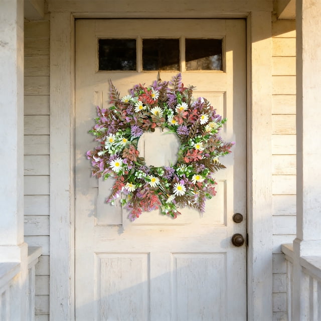 Spring Summer Artificial Flower Door Wreath 18.11In Premium Stable Build Lifelike Foliage Floral Detail Multi Scenario Placement for Front Door Window Porch Farmhouse Wedding Holiday Gift Home Decor