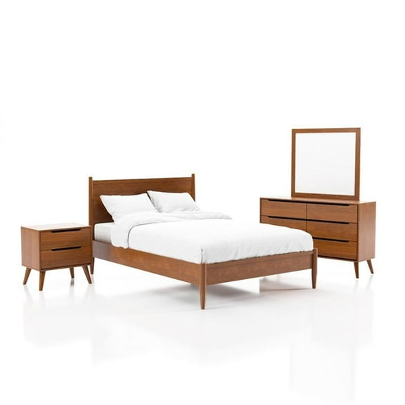 Allora 4pc Wood Bedroom Set - Queen   1 Nightstand   1 Dresser  1 Mirror in Oak