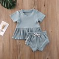 thumbnail image 1 of Baby Girls Summer Clothes Ruffle T Shirt Tops + Drawstring Shorts Outfit Set Cotton Clothing, 1 of 5