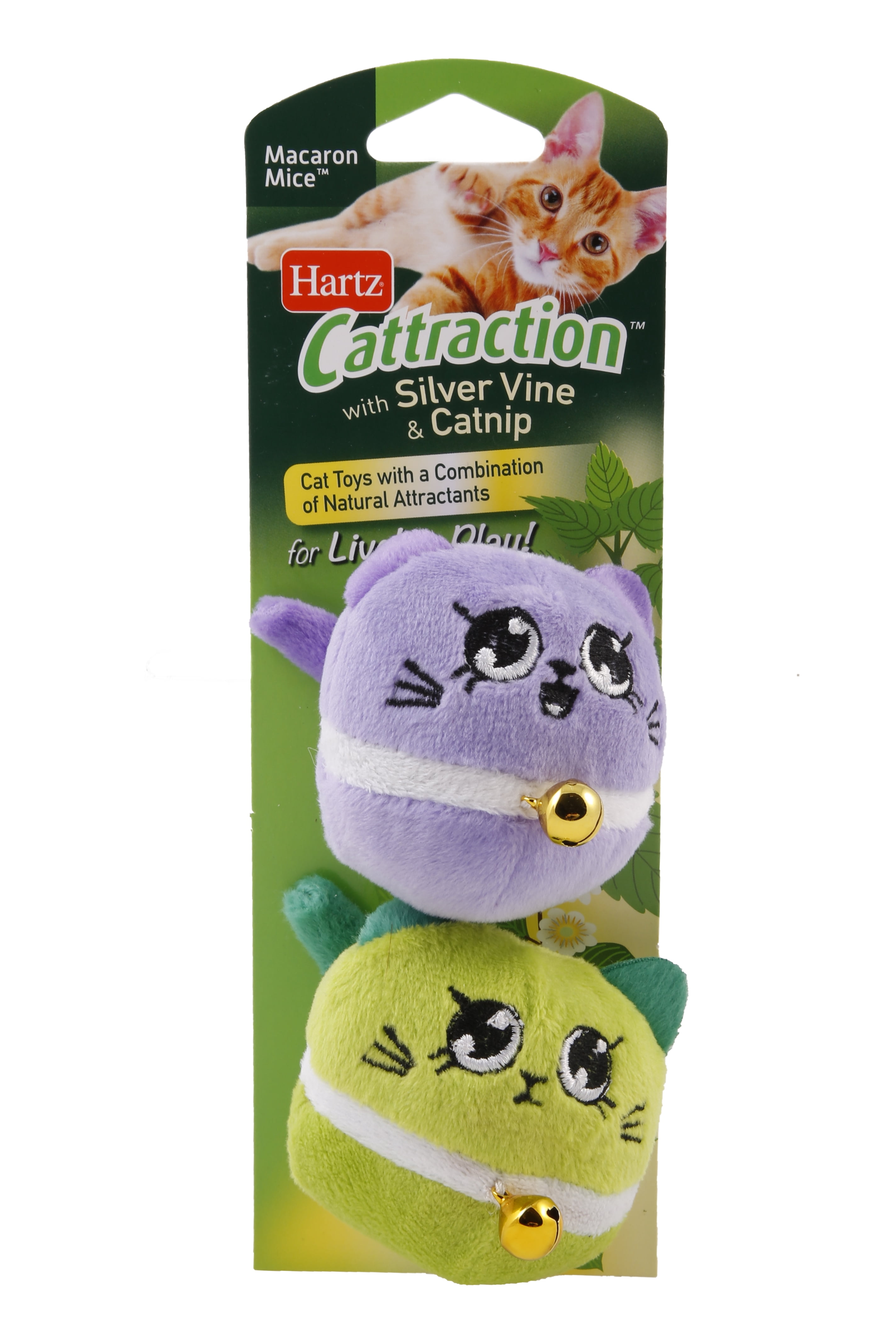 Hartz Cattraction Macaron Mice with Silver Vine and Catnip Cat Toy, 2 Pack