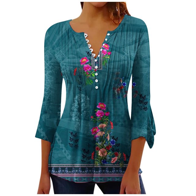 Camisas Awdenio para mujer, blusa informal de moda juvenil, cuello en V, camisa de tres cuartos, tops estampados de otoño, sudaderas, ofertas