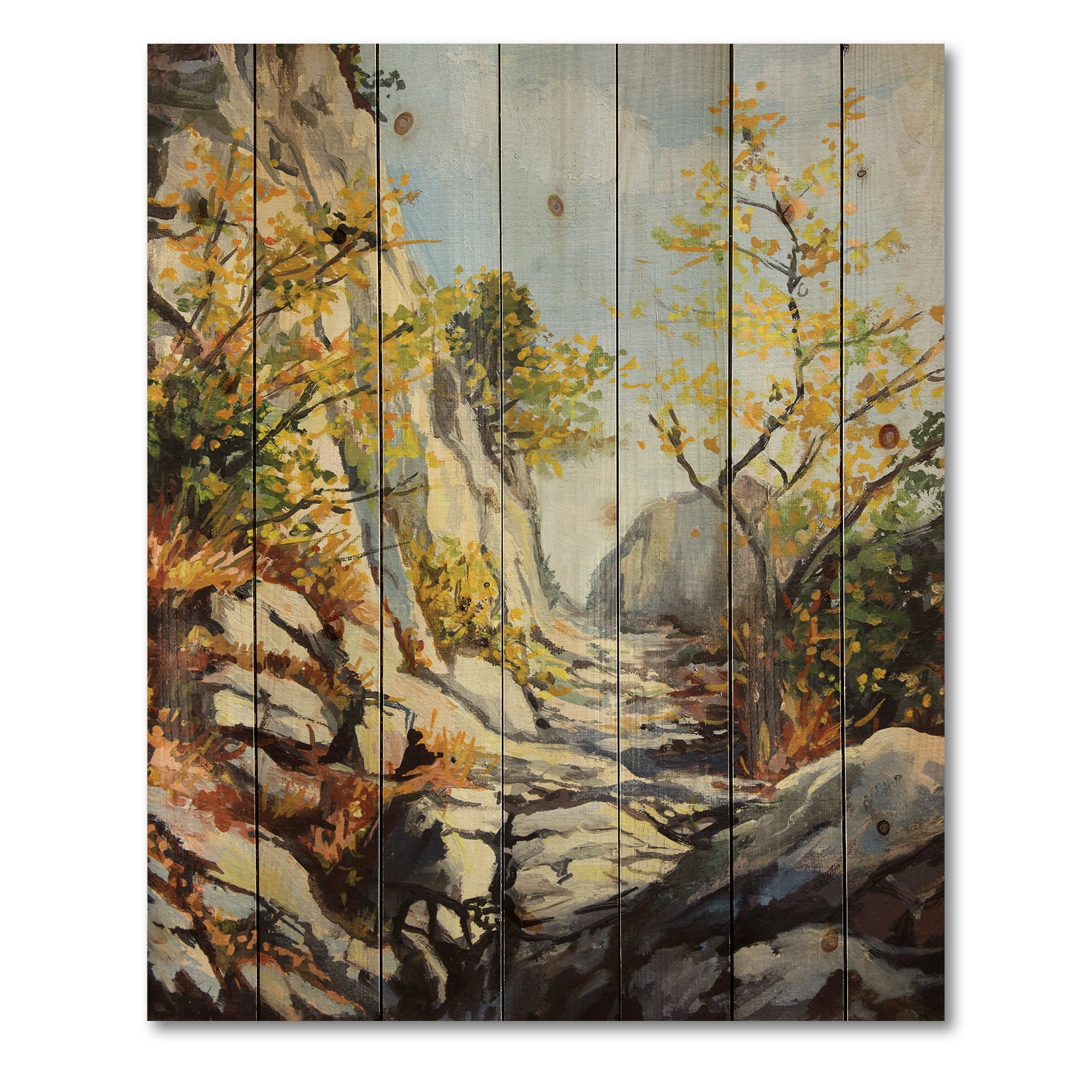 Designart 'Marble Path In Autumn Mountain' Traditional Print on Natural Pine Wood