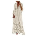 thumbnail image 2 of CNKOO Robe en Denim pour Femmes Boho Grande Taille Col en V Couleur Unie Dentelle à Franges Longue Robe de Mariage, 2 of 8