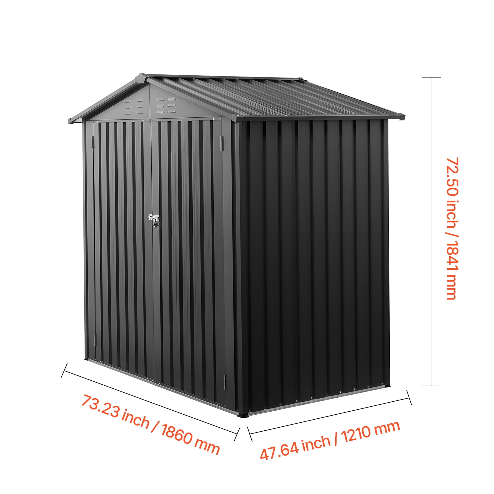 VEVOR 6 x 4 FT Metal Garden Shed, Outdoor Storage Shed with Lockable Doors & 4 Louver Vents, Peak Roof Metal Sheds Outdoors Storage, Storaged Sheds Clearance for Backyard, Garden, Patio, Bike, Gray