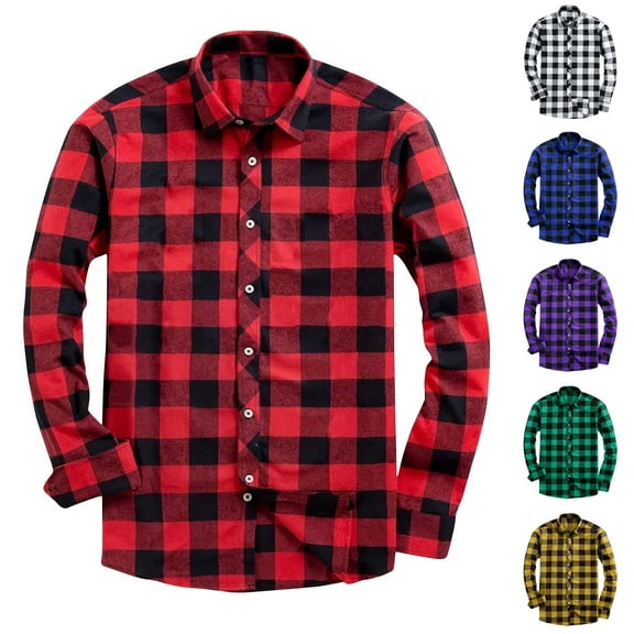 RYDCOT Plaid Shirts for Men Fashion Button Lapel Long Sleeve Loose Blouse Trendy Casual Loose Shirts White 10(XL)