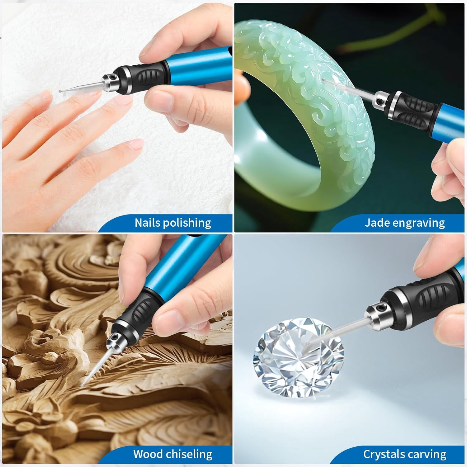 Electric Engraving Pen with 30 Bits, Portable Engraving Pen Tool Kits, DIY Rechargeable Engraving Machine for Jewelry Wood Glass Stone Carving, Blue