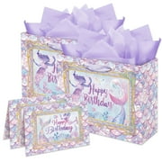 ENERFLAT Mermaid Gift PriNst Set 2 Sets of 13 Inch Party Supplies for Girls Little Mermaid Birthday Bags with Wrapping Paper and Card Perfect Party Favors