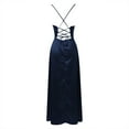 thumbnail image 4 of Krdevn Women's Formal V Neck Dress Hollow Out Backless Bodycon Maxi Dress Slim Fit Waist Belted Party Evening Gown,Color: Navy Size: XXL, 4 of 5