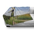 thumbnail image 3 of Windmill Soft Flannel Fleece Throw Blanket, Blooming Spring Field in Holland Old Traditional Architecture, Cozy Plush for Indoor and Outdoor Use, 70" x 90", Pale Blue Apricot, by Ambesonne, 3 of 6