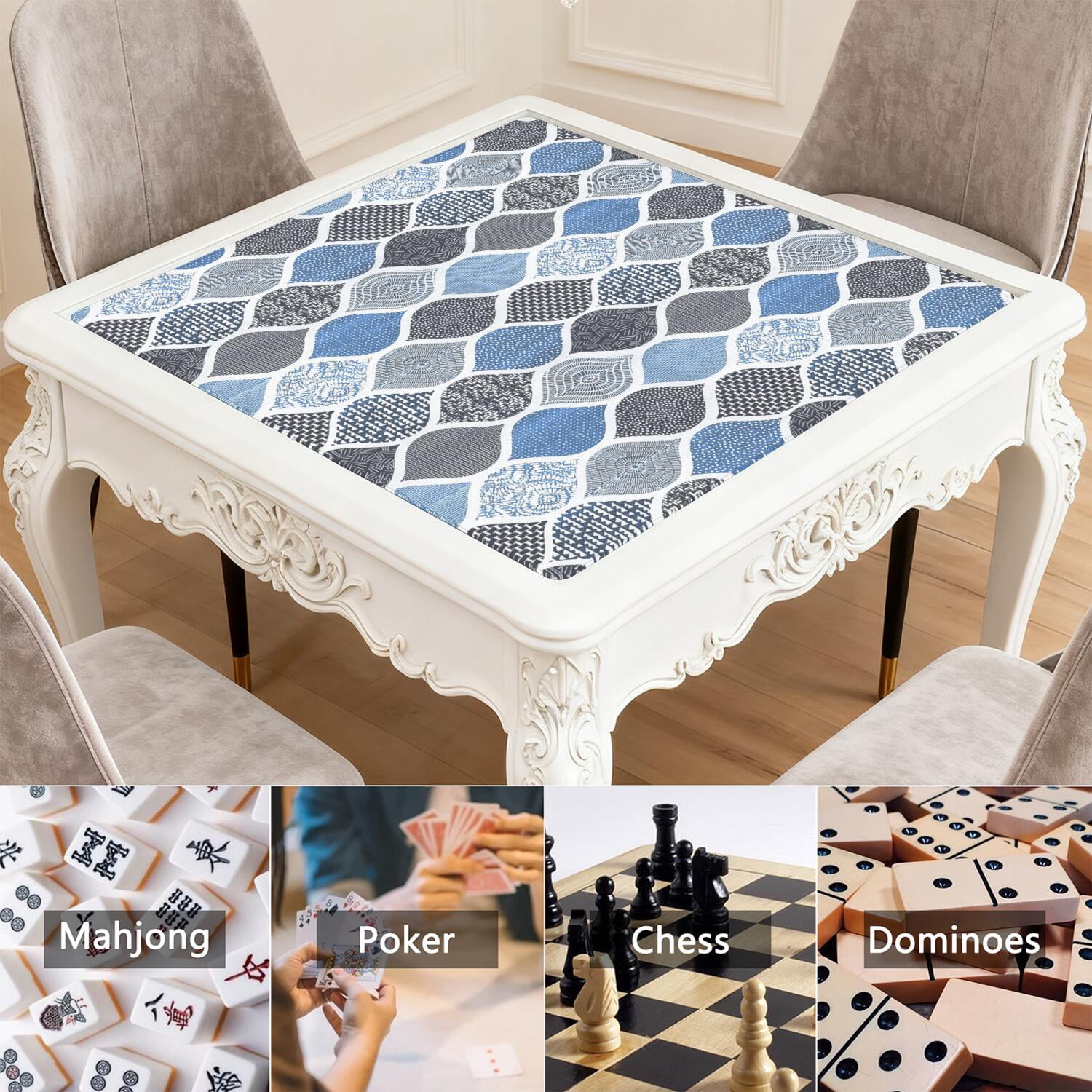 Premium Boho Style Rubber Game Room Mat 31.5x31.5 Inch Large Mahjong Table Cover with Non-Slip Backing and Noise Reduction for Tiles Cards and Boards